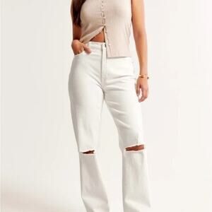 Abercrombie & Fitch White The Mom High Rise Curve Love Straight Jean Size 14L